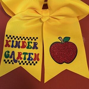 Cheerful Yellow Hair Bow with Apple Design